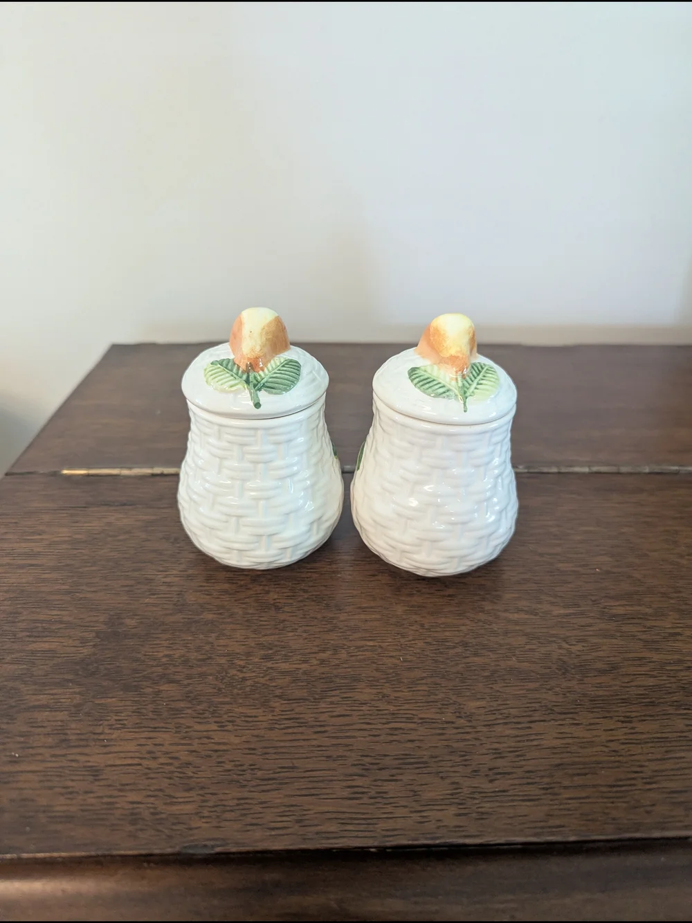 Majolica Condiment Jars - Set of 2 A. Santos Portugal Hand Painted